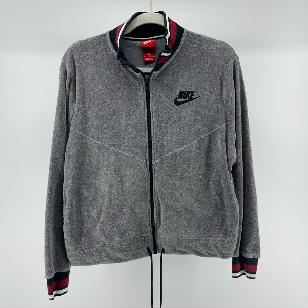 Nike French Terry Full-Zip Track Jacket in Grey, Drawstring Waist, Size Medium